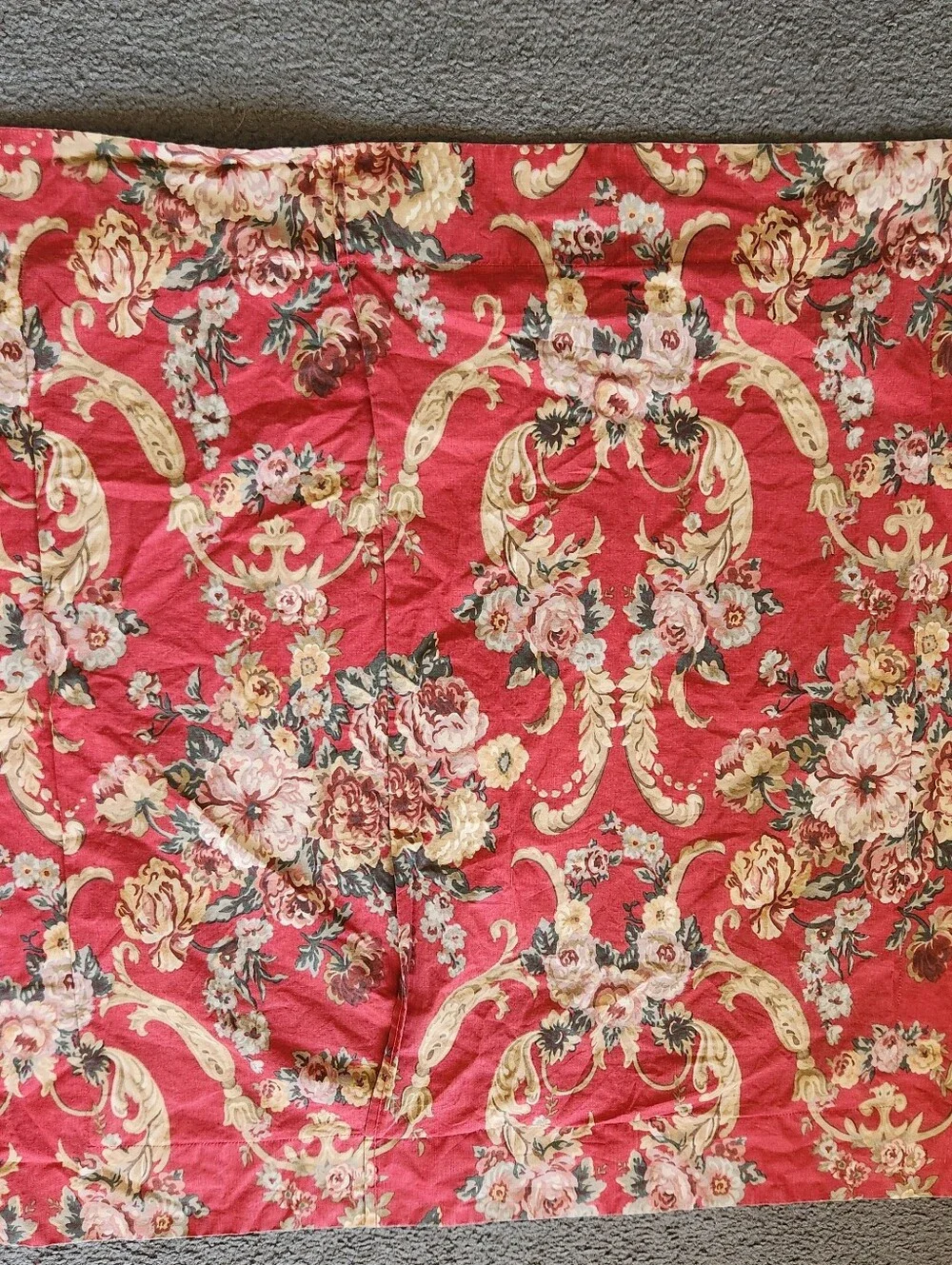 RALPH LAUREN Pillowcase Sham Full Vintage 100% Cotton Red Made USA Floral